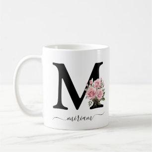 Anfangs M Monogramm Floral Blume Rosa Rosen Tasse