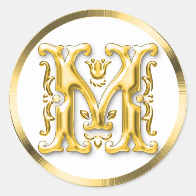 Anfangs M Rundaufkleber in Gold Runder Aufkleber (Vorderseite)