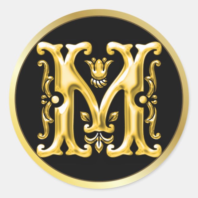 Anfangs M Rundaufkleber in Gold Runder Aufkleber (Vorderseite)