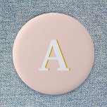 Anfangs Monogram Blush Pink Vintage Typography Button<br><div class="desc">Ein einfaches minimalistisches Design mit einer Vintagen Retro-Typografie in Weiß mit einem goldenen Schatten auf einem rot-rosa Hintergrund. Der Brief kann einfach angepasst werden,  um Ihr eigenes Monogramm-Design zu erstellen!</div>