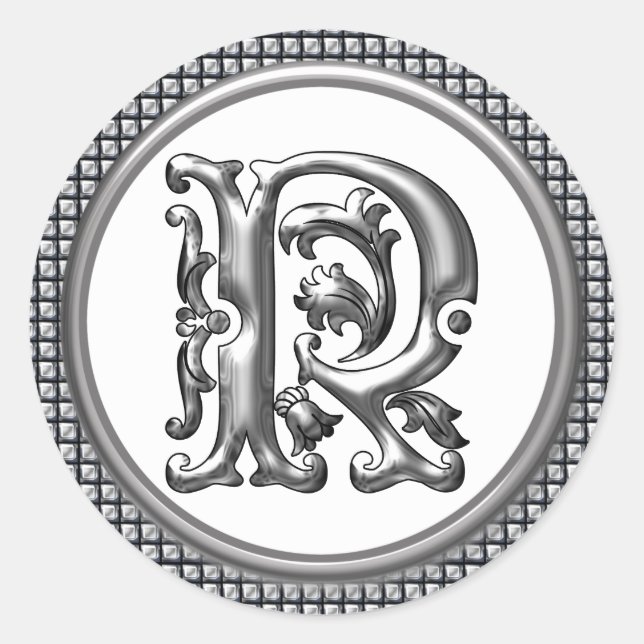 Anfangs R Rundkleber in Silber Runder Aufkleber (Vorderseite)