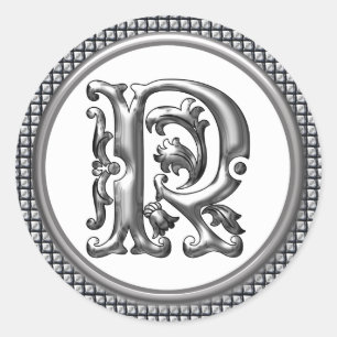 Anfangs R Rundkleber in Silber Runder Aufkleber