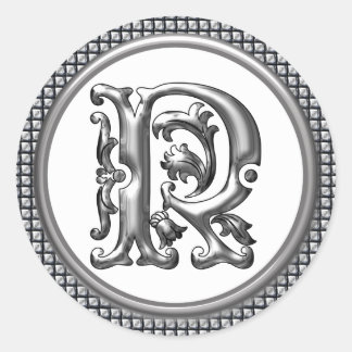 Anfangs R Rundkleber in Silber Runder Aufkleber