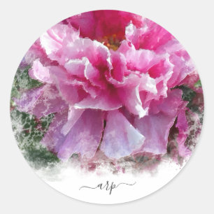 *~* Anfangs - Runde Pfingstrosen-Blumenmalerei AR1 Runder Aufkleber