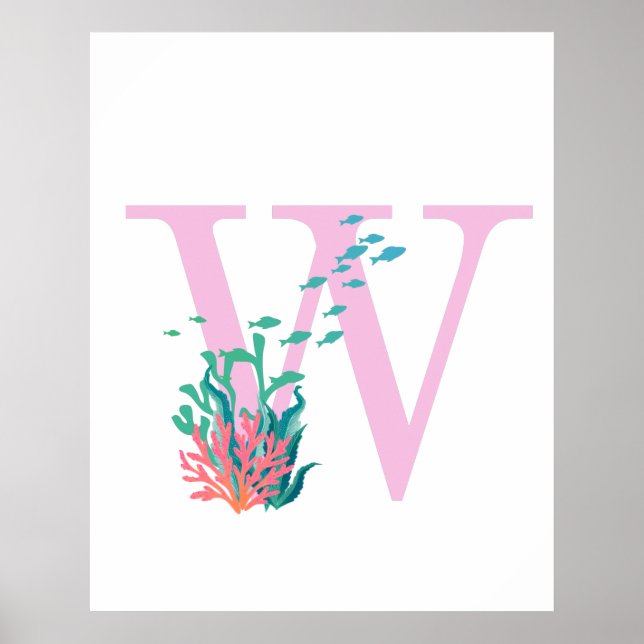 Anfangs-W Monogramm Rosa Teal Ozean Poster (Vorne)