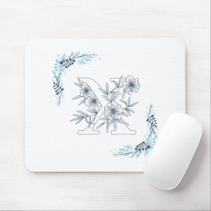 Anfangs "X" Blaues Monogramm Ruhige Blumen Mousepad