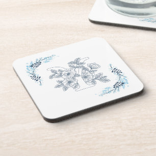 Anfangs "Y" Blaues Monogramm Ruhige Blumen Getränkeuntersetzer