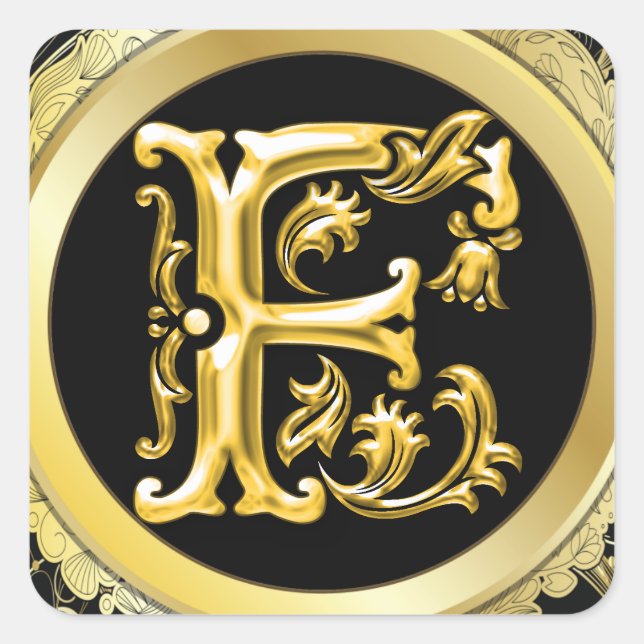 Anfangsaufkleber F Square in Gold Quadratischer Aufkleber (Vorderseite)
