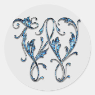 Anfangsaufkleber mit W in Monogramm Runder Aufkleber