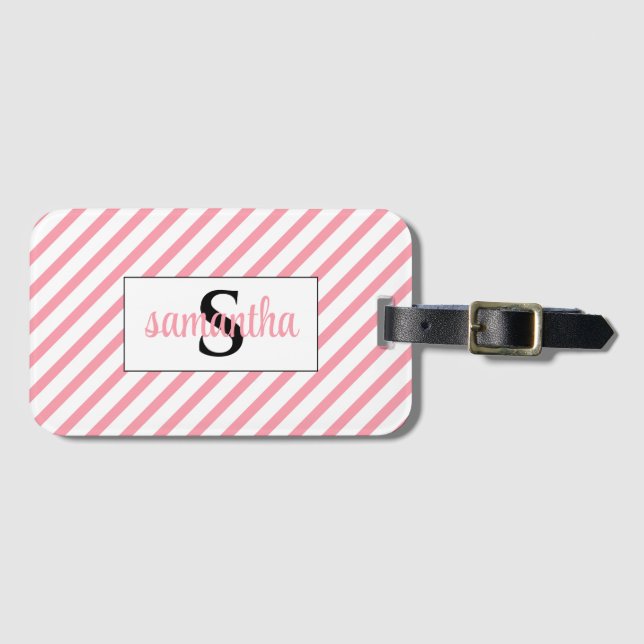 Anfangsbezeichnung für Monogramm Rosa und Weiß Gepäckanhänger (Vorderseite (Horizontal))