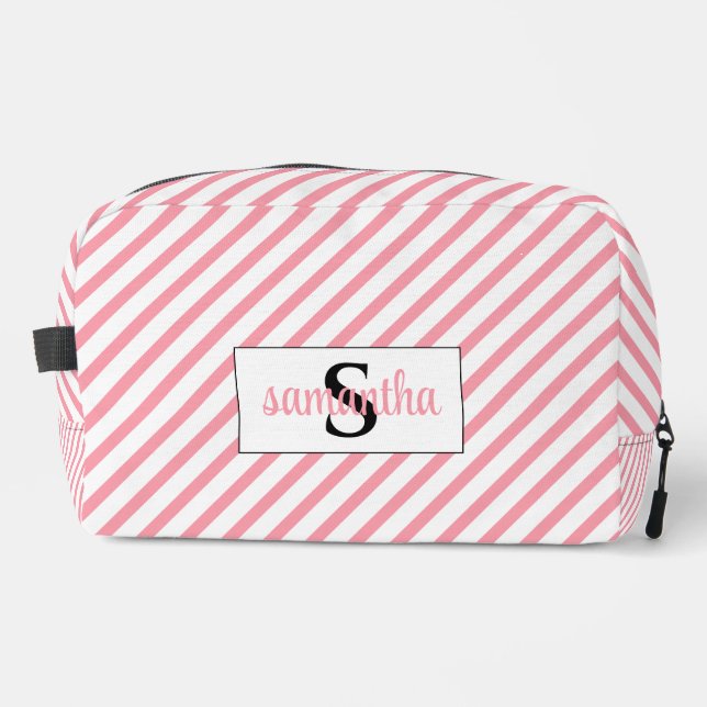 Anfangsbezeichnung für Monogramm Rosa und Weiß Waschbeutel (Vorderseite)