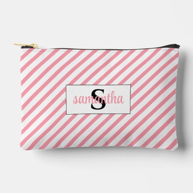 Anfangsbezeichnung für Monogramm Rosa und Weiß Zubehörtasche (Vorderseite)