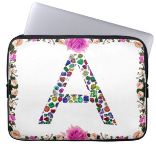 Anfangsbuchstabe A mit Gemstone Floral Monogram Laptopschutzhülle