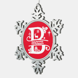 Anfangsbuchstabe B Monogramm Familienname Gruß Schneeflocken Zinn-Ornament