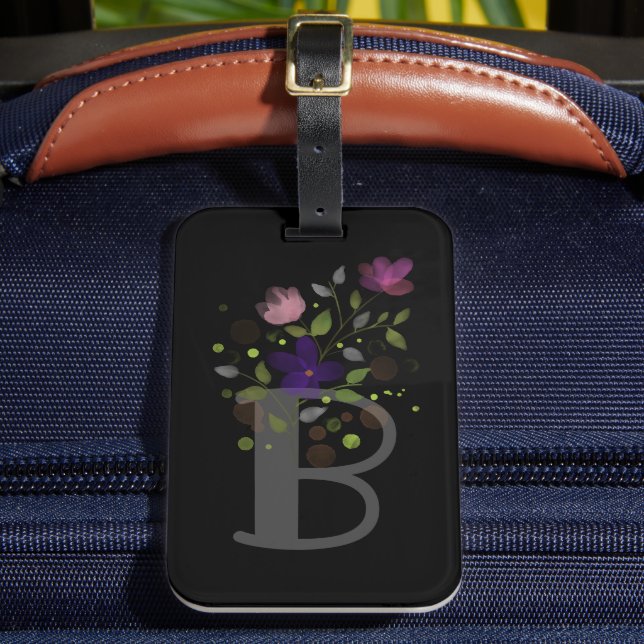 Anfangsbuchstabe B Plus Floral Design Gepäckmarke Gepäckanhänger (Vorderseite Insitu 2)