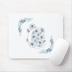 Anfangsbuchstabe "C" Blaues Monogramm Ruhige Blume Mousepad