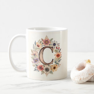 Anfangsbuchstabe C Flower Boho Blumen Tasse
