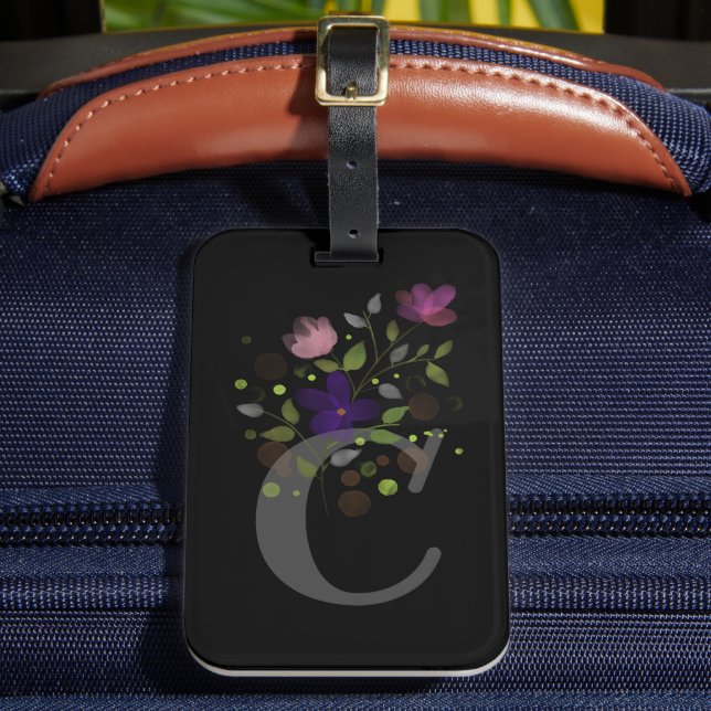 Anfangsbuchstabe C Plus Floral Design Gepäckmarke Gepäckanhänger (Vorderseite Insitu 2)