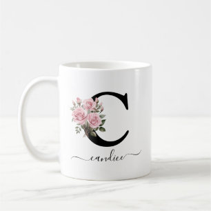 Anfangsbuchstabe C rosa Rosen Blumen Blumen Monogr Kaffeetasse