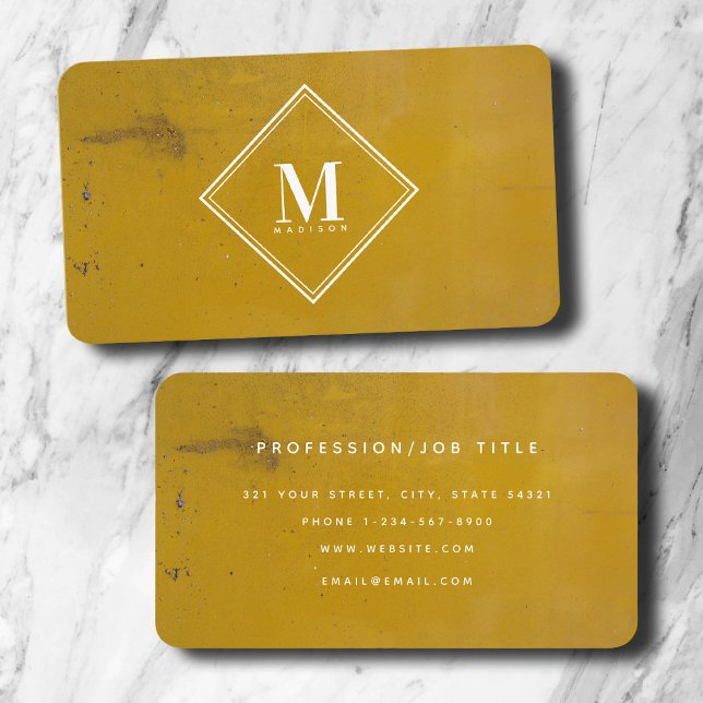 Anfangsbuchstabe der gelben Rostmetallic-Textur Visitenkarte (Yellow Rust Metallic Texture Monogram Initial Business Card)