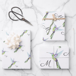 Anfangsbuchstabe der Hummingbird Aquarellfarbe Geschenkpapier Set