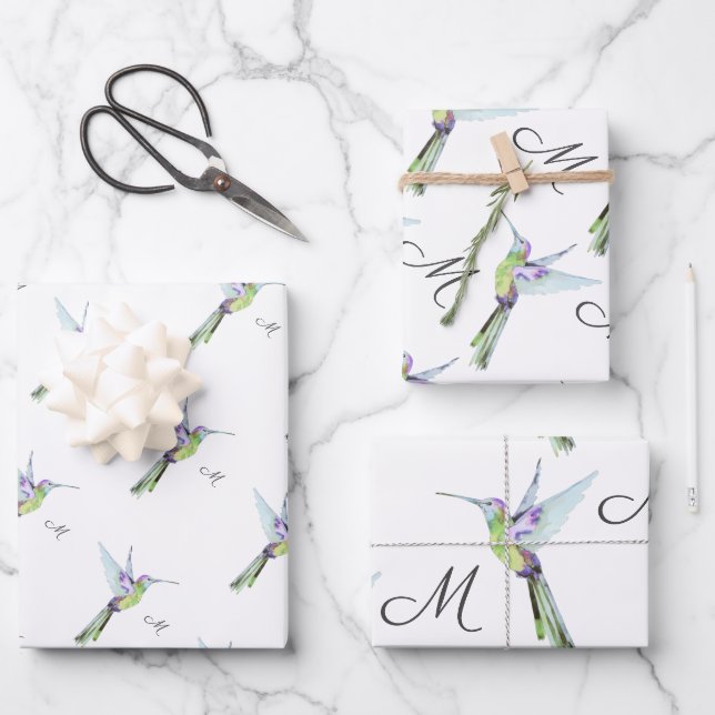 Anfangsbuchstabe der Hummingbird Aquarellfarbe Geschenkpapier Set (Vorderseite)