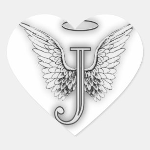 Anfangsbuchstabe des Engels-Alphabet-J Wings Halo Herz-Aufkleber