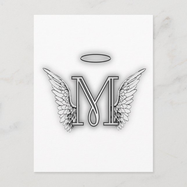 Anfangsbuchstabe des Engels-Alphabet-M Wings Halo Postkarte (Vorderseite)