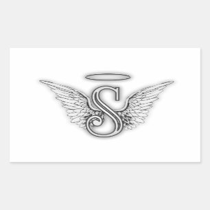 Anfangsbuchstabe des Engels-Alphabet-S Wings Halo Rechteckiger Aufkleber