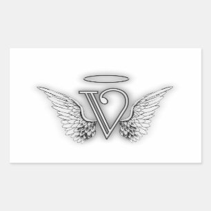 Anfangsbuchstabe des Engels-Alphabet-V Wings Halo Rechteckiger Aufkleber