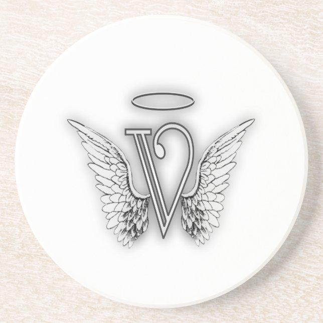 Anfangsbuchstabe des Engels-Alphabet-V Wings Halo Untersetzer (Vorne)
