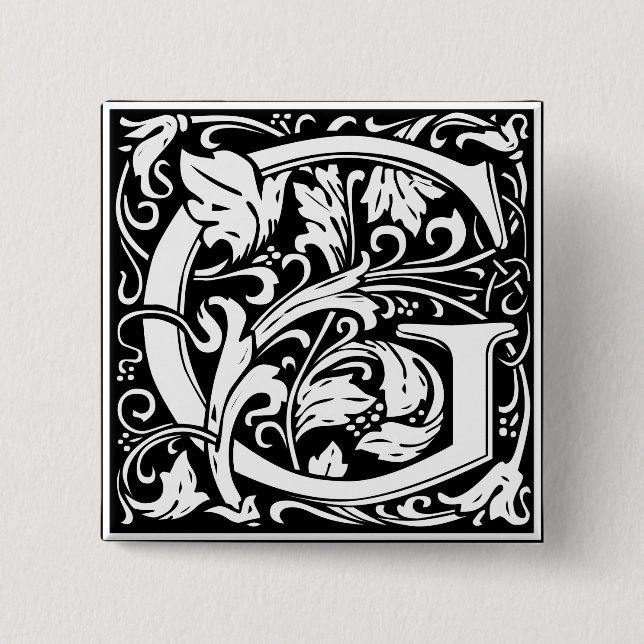 Anfangsbuchstabe G Mittelalterliches Monogramm Vin Button (Vorderseite)