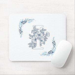 Anfangsbuchstabe "I" Blaues Monogramm Ruhige Blume Mousepad
