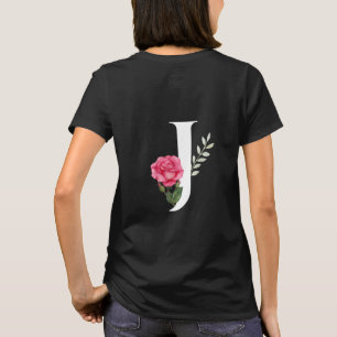 Anfangsbuchstabe J in Weiß mit rosa Rose T-Shirt