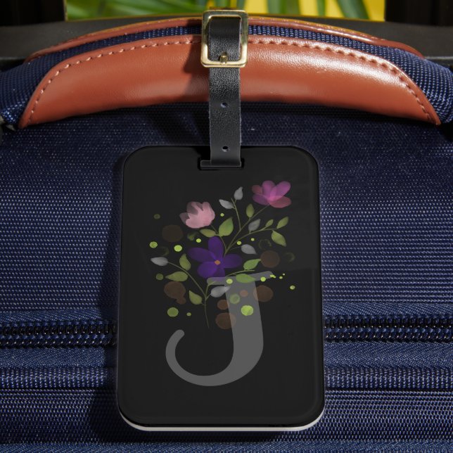 Anfangsbuchstabe J Plus Floral Design Gepäckmarke Gepäckanhänger (Vorderseite Insitu 2)