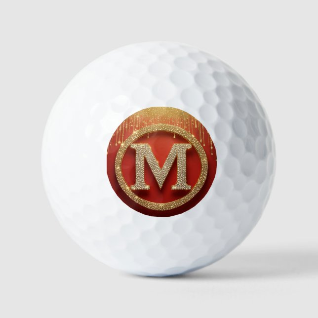 Anfangsbuchstabe M Gold Glitter Monogramm Golfball (Vorderseite)
