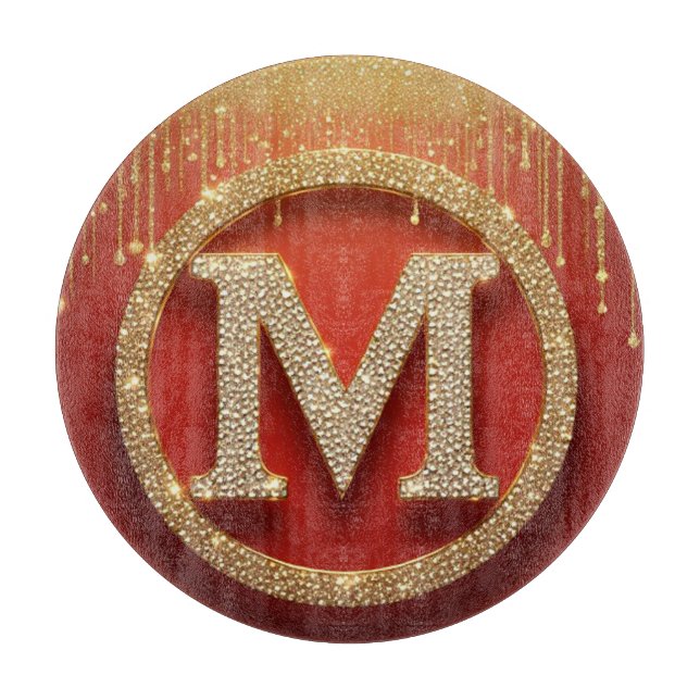 Anfangsbuchstabe M Gold Glitter Monogramm Schneidebrett (Vorderseite)