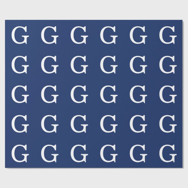 Anfangsbuchstabe Monogramm Blau Weiß Schlicht Einf Geschenkpapier (Flach)