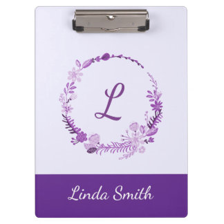 Anfangsbuchstabe Monogramm Elegant Chic Lila Flora Klemmbrett