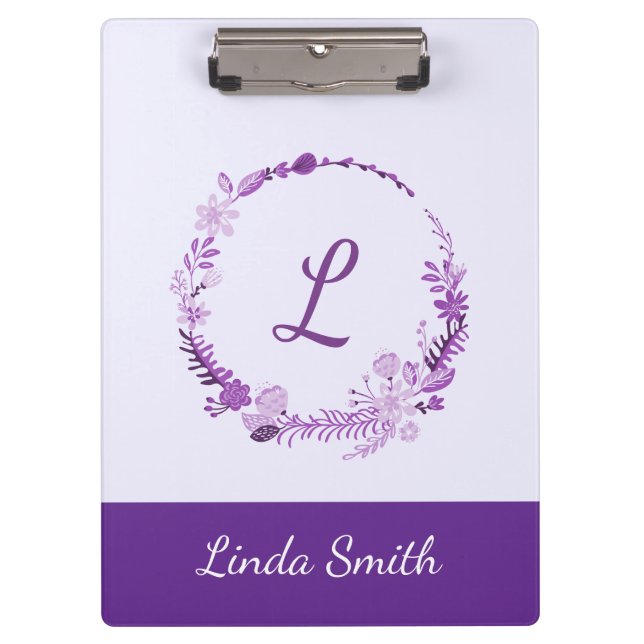 Anfangsbuchstabe Monogramm Elegant Chic Lila Flora Klemmbrett (Vorderseite)