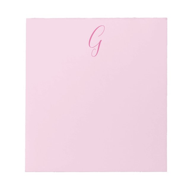 Anfangsbuchstabe Monogramm Hellrosa Schlicht Chic Notizblock (Vorderseite)