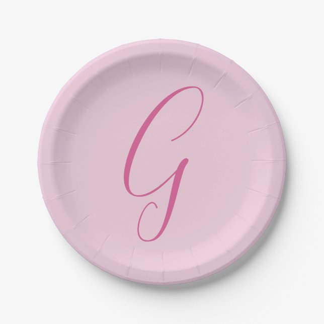 Anfangsbuchstabe Monogramm Hellrosa Schlicht Chic Pappteller (Vorderseite)