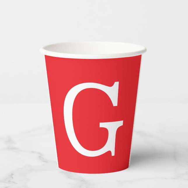 Anfangsbuchstabe Monogramm Rot Weiß Schlicht Einfa Pappbecher (Vorderseite)