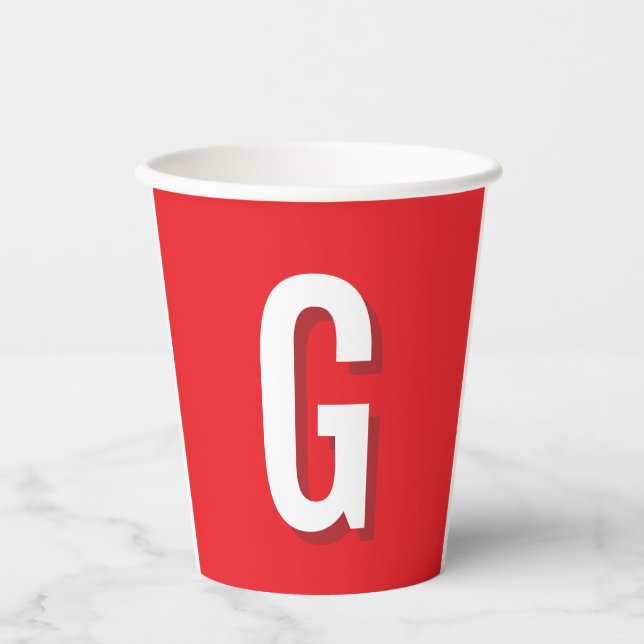 Anfangsbuchstabe Monogramm Rot Weiß Schlicht Einfa Pappbecher (Vorderseite)