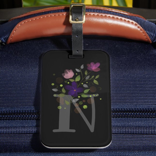 Anfangsbuchstabe N Plus Floral Design Gepäckmarke Gepäckanhänger (Vorderseite Insitu 2)