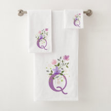 Anfangsbuchstabe Q Plus Blumendesign Badetuch Set