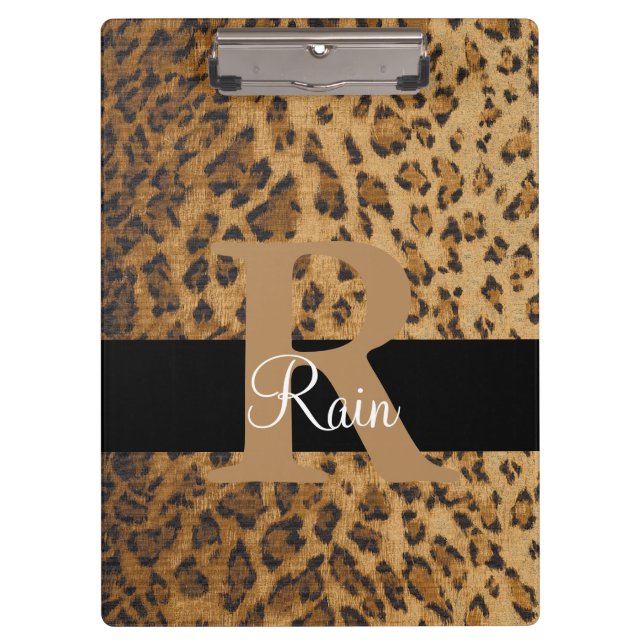 Anfangsbuchstabe R Zwischenablage Leopard Monogram Klemmbrett (Vorderseite)