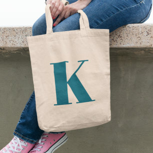 Anfangsbuchstabe Teal Monogramm Modern Stilvoll Tragetasche