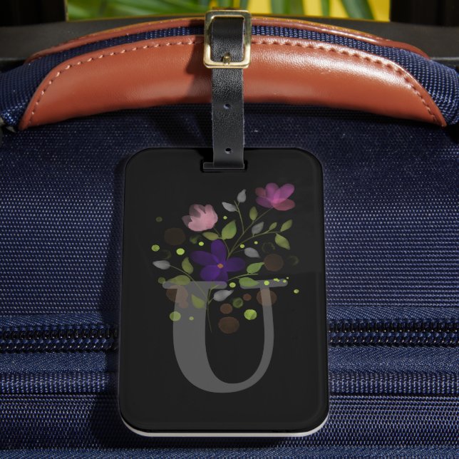 Anfangsbuchstabe U Plus Floral Design Gepäckmarke Gepäckanhänger (Vorderseite Insitu 2)