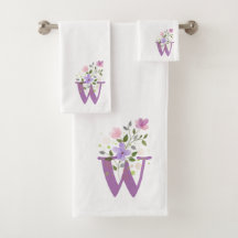 Anfangsbuchstabe W Plus Blumen Design Badetuch Set
